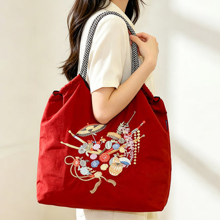 New Canvas Bag Embroidered Shopping Bag Tote Bag Large Capacity Bag Women's Handbag Crossbody Bag