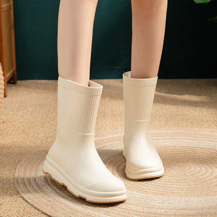 2026 Cross-Border Winter Thick-Soled Cotton-Lined Rain Boots for Women, Fashionable Waterproof Non-Slip Outdoor Mid-Calf Rain Boots for Hiking