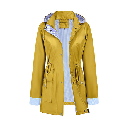 Cross-Border Supply Women's Casual Water-Repellent Jacket Women's Thin Mid-Length Windbreaker Factory Direct Supply to Amazon