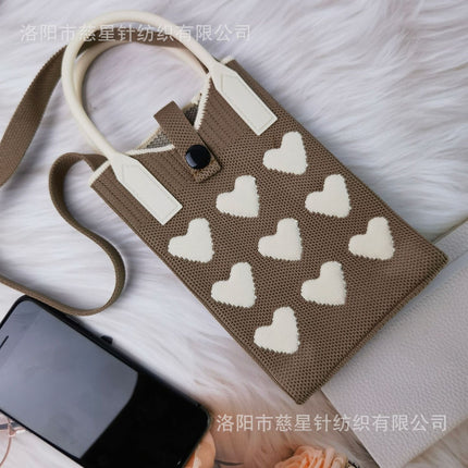 Girl's Heart-Shaped Knitted Crossbody Bag