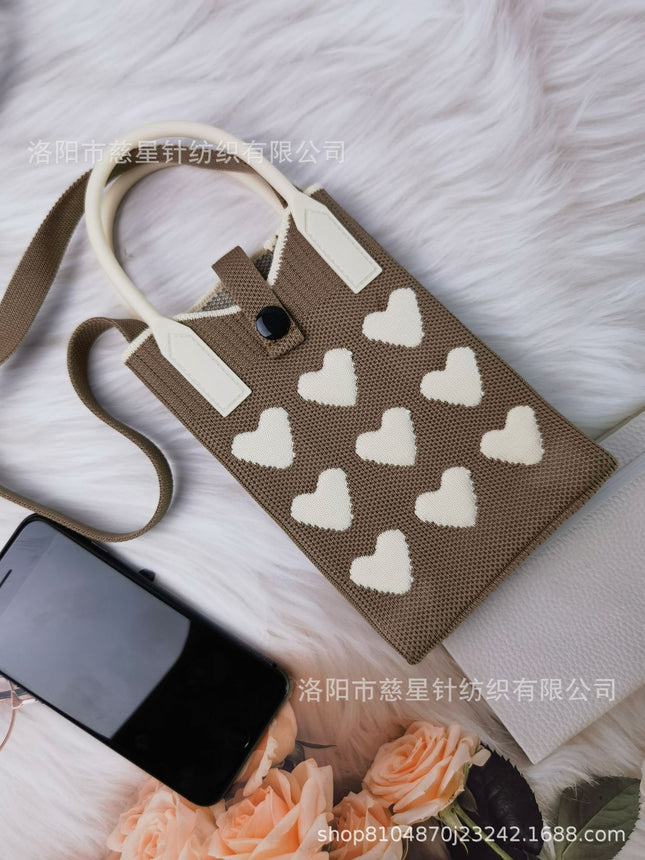 Girl's Heart-Shaped Knitted Crossbody Bag
