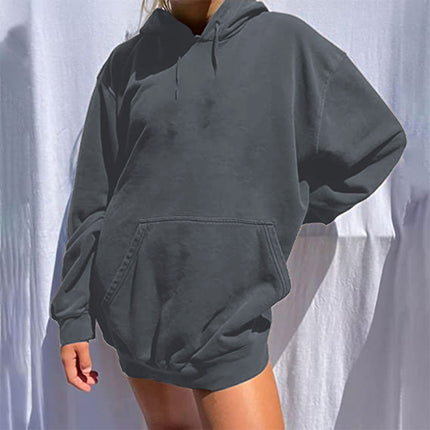 Aliexpress European and American Cross-Border Autumn New Products in Stock Off-Shoulder Hooded Warm Sweatshirt Pure Color Simple Without Printing