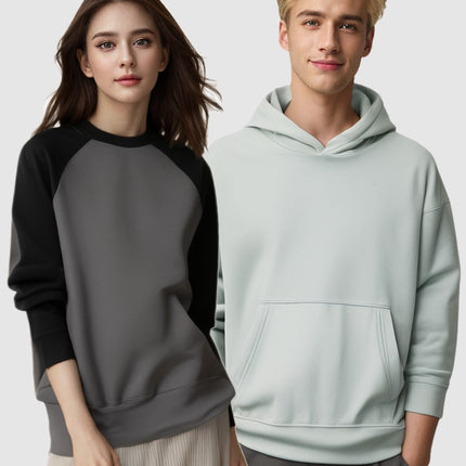 Pullover fleece-lined Sweater Custom high quality Fleece Thickened Solid Color Loose Casual Long Sleeve Hoodie Printed LOGO
