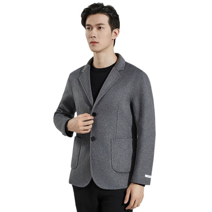 2025 Autumn and Winter Thickened Double-Sided Wool Suit Jacket for Men, Fashionable Single-Breasted Casual Cashmere Jacket, Small Suit