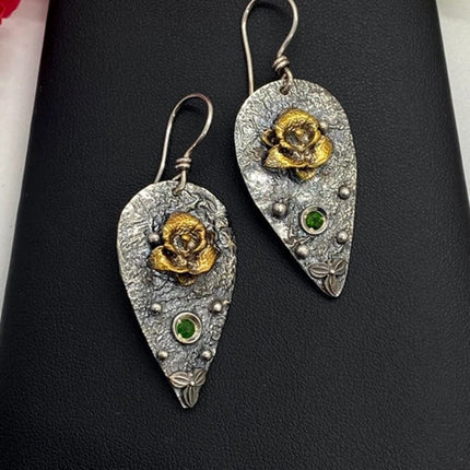 Hecheng European and American Cross-border New Unique Simple Two-color Electroplated Alloy Earrings with Flower Ear Jewelry Women Amazon