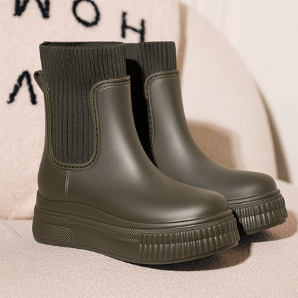 2025 New Chelsea Women's Elastic Rain Boots Mid-Low Rain Boots Thick-Soled Wear-Resistant Boots Cross-Border Foreign Trade Hot Style
