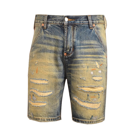 Summer Retro Ripped Denim Shorts Men's Trendy Brand Loose Straight Patch Heavy Washed 1 Casual Pants Men