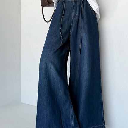 Orange Wide-Leg Designer Jeans with High Waist, Loose Straight Cut, and Drapey Floor-Length Design 53050