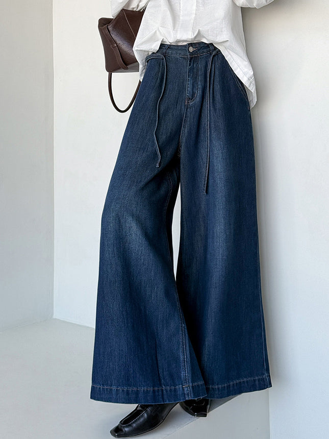 Orange Wide-Leg Designer Jeans with High Waist, Loose Straight Cut, and Drapey Floor-Length Design 53050