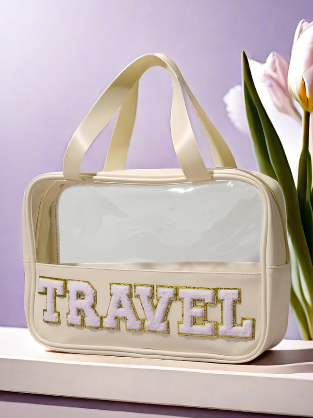 Cross-border New PU Transparent Portable Cosmetic Bag Large Capacity Toiletry Bag Portable Cosmetic Bag Travel Storage Bag