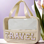 Beige portable transparent bag-TRAVEL