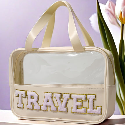 Cross-border New PU Transparent Portable Cosmetic Bag Large Capacity Toiletry Bag Portable Cosmetic Bag Travel Storage Bag