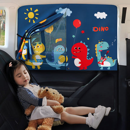 Children's car window sunshade magnetic suction double-layer perspective mesh sun protection heat insulation light blocking side window cartoon curtain