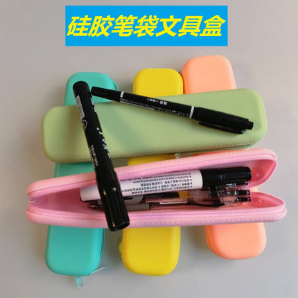 New Silicone Pencil Case Large Capacity Stationery Bag Student Simple Pencil Case Portable Long Square Stationery Storage Pencil Bag