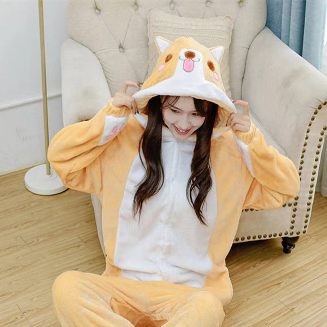 Animal cartoon conjoined pajamas Chai dog red dinosaur flannel penguin factory conjoined home clothes cross-border self-sale