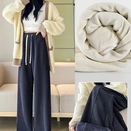 Fleece-Lined Banana Wide-Leg Pants for Women, Autumn and Winter, Gray Slim Fit, Tall, Extended Length, Slimming, Thickened Casual Sweatpants