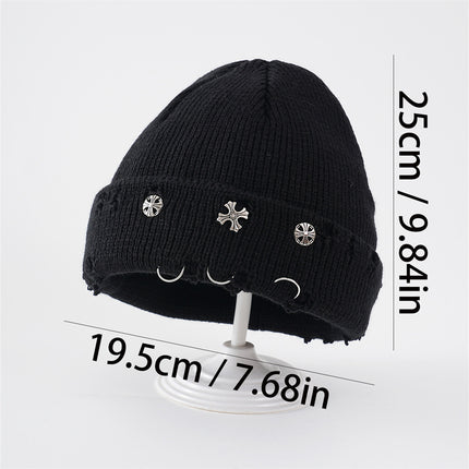 2025 Winter Simple Letter Pullover Hat Round Top Brimless Thickened Acrylic Fashionable Warm Knitted Hat