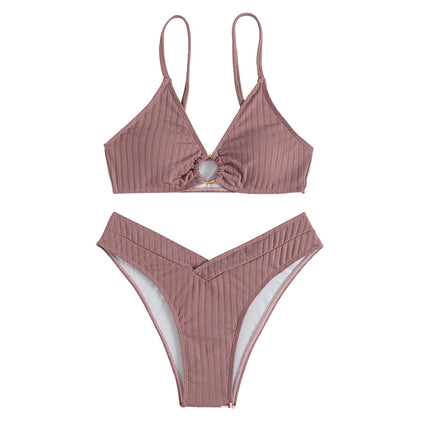 New foreign trade bikini swimsuit Europe and America sexy bikini solid color V pants Amazon cross-border swimwear wholesale