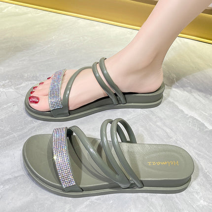 Slippers for Women Summer New Fashion Flats Diamond Surface Wettable Beach Fashion Casual Trendy Breathable Sandals for Women
