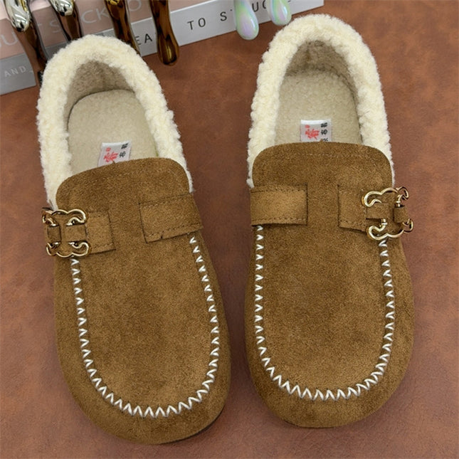 Winter New Style Old Beijing Cotton Shoes for Women, Comfortable Soft Soles, Fleece-Lined and Thickeneded, Lazy Slip-On Loafers, Fashionable Cotton Shoes