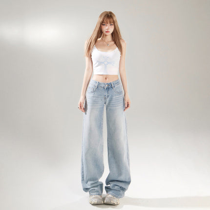light blue Low-rise Spice Girl Wide Leg Jeans Women's Spring and Summer 2025 New Retro Loose All-match Straight Pants