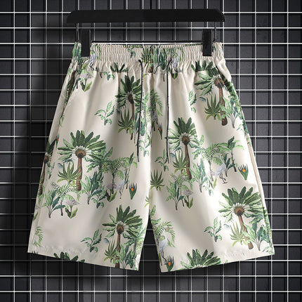 Hawaiian No-Iron Ice Silk Quick-Drying Five-Point Beach Shorts Men's Casual Printed Loose Thin Sports Large Pants