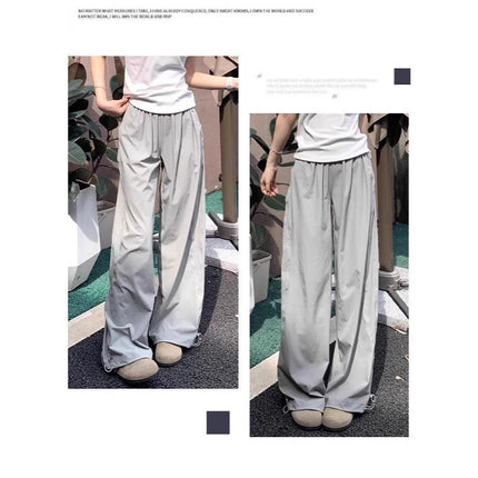 navy blue Overalls Women's Summer Thin High Waist Loose Straight Dosing Casual Sports Wide Leg Pants