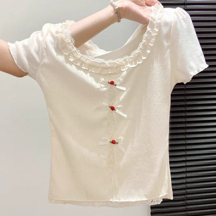 Short-Sleeve T-Shirt for Women, Summer, Beautiful and Stylish Design, Unique and Eye-Catching, Ruffled Short Top