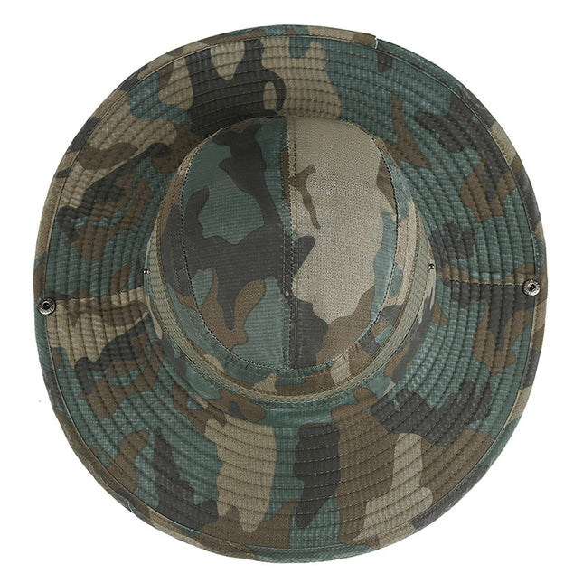 Summer Outdoor Jungle Adventure Hat for Men and Women Sun Protection Washed Camouflage Fisherman Hat Mountaineering Fishing Large Brim Sun Hat