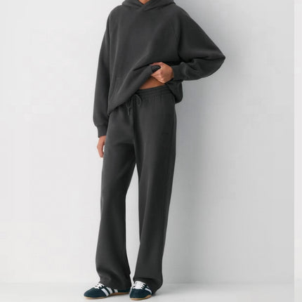 Women's Aritz Coffee-Colored Lead Gray Elastic Waist Autumn and Winter Fleece-Lined Warm Comfortable Straight-Leg Casual Sweatpants