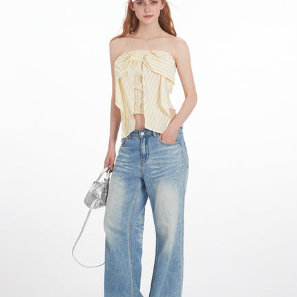 Heyhenry American High-End Bow Tube Top Strapless Vest for Women Summer Sexy Short Suspender Top