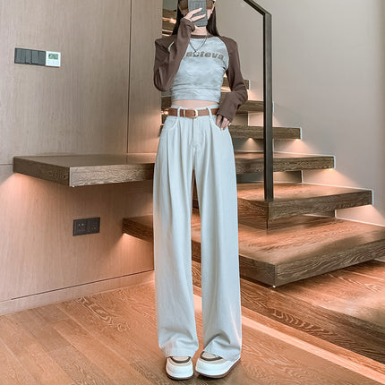 Narrow Wide-Leg Jeans for Women, High-Waisted, Popular in Spring 2026, Pleated Design, Loose, Slimming, Straight-Leg, Floor-Length Pants