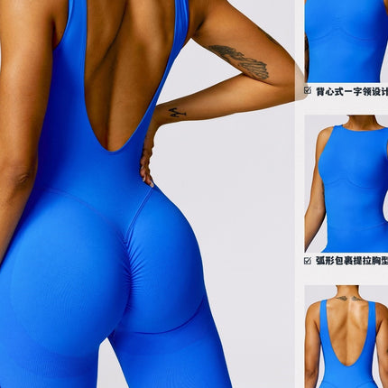 Europe and the United States cross-border high-elastic tight-fitting close-fitting peach hip sexy backless hip shaping fitness clothing yoga clothing jumpsuit