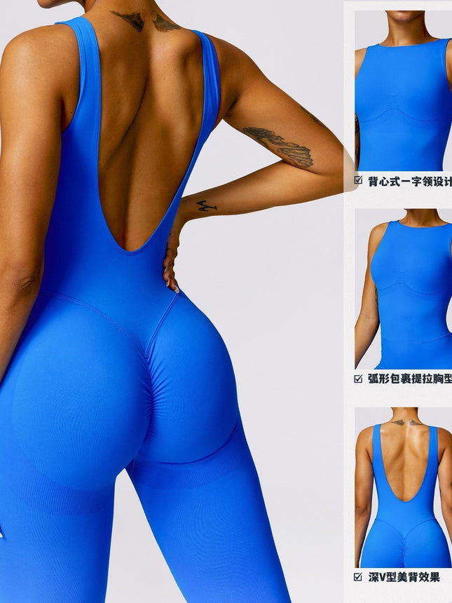Europe and the United States cross-border high-elastic tight-fitting close-fitting peach hip sexy backless hip shaping fitness clothing yoga clothing jumpsuit