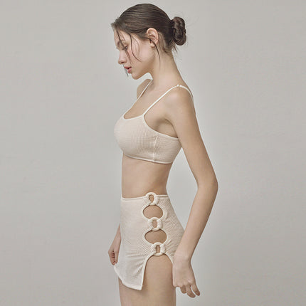 2025 New Small Chest Push-up Split Bikini Sexy Backless High Waist Slimming Belly Covering Hot Spring Holiday Swimwear for Women