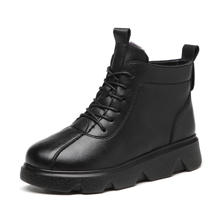 Mom's Shoes Winter Cotton Shoes Fleece-Lined Middle-Aged Winter Shoes Autumn and Winter Non-Slip Warm Middle-Aged and Elderly Women's Shoes Leather Shoes Elderly Short Boots