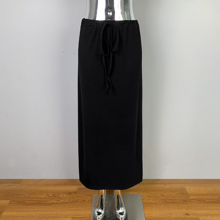 South Korea's Dongdaemun Versatile High-Waisted Lace-Up Figure-Showing Sexy Sexy Pure Lust Style Hip-Hugging Skirt Long Skirt for Women