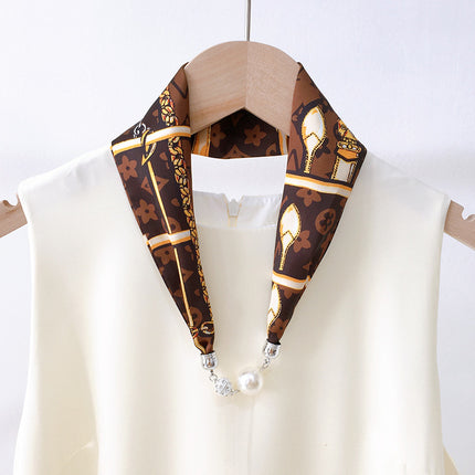 2026 New Magnetic Buckle Small Silk Scarf with Geometric Patterns and Rhinestones, Magnetic Necklace Scarf, Women's Hairband Scarf