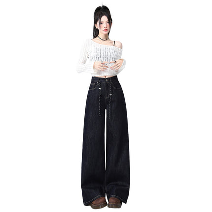 Tannin Color Narrow Wide Leg Jeans Women's 2025 Spring New High Waist Loose Slim Look Straight Trendy Trendy Trendy Trendy Pants