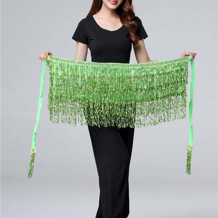 Halloween New Belly Dance Beads Waist Chain 4 Layer Beads Sequins Dance Performance Hip Towel Tassel Waist Seal Belt