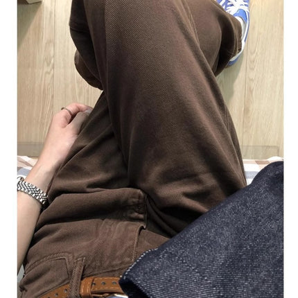 Brown Narrow Wide Leg Jeans Women's Trendy All-match New American Style Retro High Waist Loose Straight Long Pants