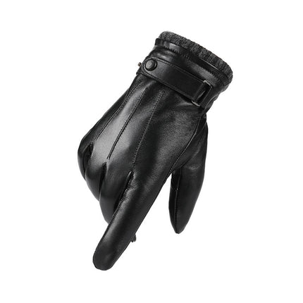 Leather Gloves Plus Velvet and Thickened Touch Screen Men's Warm Gloves Outdoor Cycling Men's Windproof and Anti-Slip Winter Driving