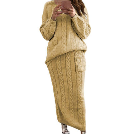 2026 Autumn/Winter New Women's Fashion Amazon European and American Style Cable Knit Sweater Women's Set Dress