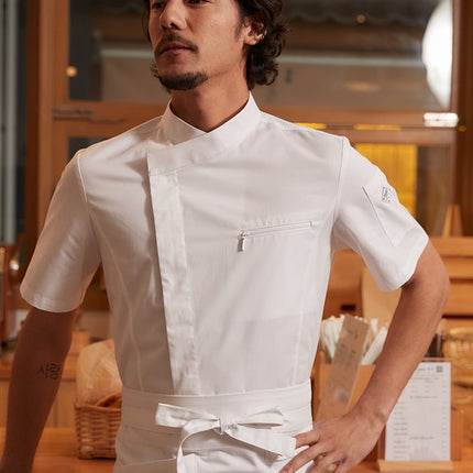 Tesmei Chef Work Clothes Men's Long-Sleeved Chef Hotel Western Restaurant Baking Kitchen Suit Short-Sleeved Professional