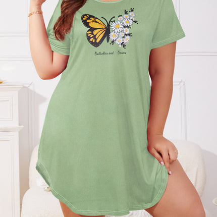 Cross-border European and American plus size Women's Pajamas Summer Casual Butterfly Printed Short Sleeve Nightgown Home Clothes Wholesale for Foreign Trade