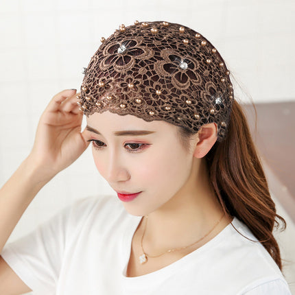 Cross-border Beaded Hair Band Women's Hollow Breathable White Hair Covering Lace Wide-brimmed Headgear Pressing Hair Tape Headband Hair Protecting