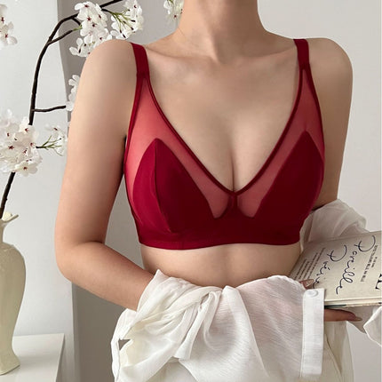 French Style Pure Big Chest Small Underwear Women's Ultra-thin Sexy Mesh Nail Breast Anti-sagging Rabbit Ear Cup Bra
