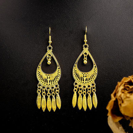 Ethnic Peacock Earrings Golden Bell Tassel Earrings Bohemian Leaf Pendant Scenic Earrings Wholesale