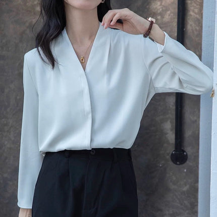 V-Neck Simple Design Shirt, Versatile Commuting Smart Personality Top, Korean Style Shirt