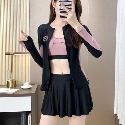 Women's Two-Piece Swimsuit with Long Sleeves and Long Pants, High-End Four-Piece Set, Conservative Hot Spring Bathing, Sun Protection Diving Suit, Swimwear Wholesale